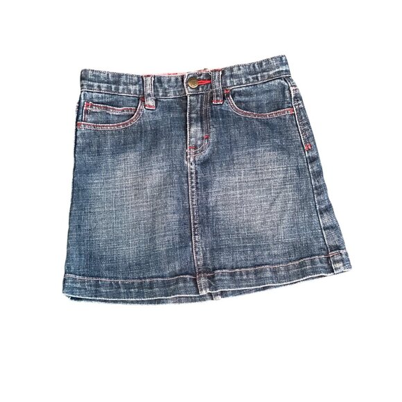 Gap Jeans Skirt Short Mini Blue Denim Pink Red Heart Shape Back Pocket Girl 7 - Picture 1 of 11